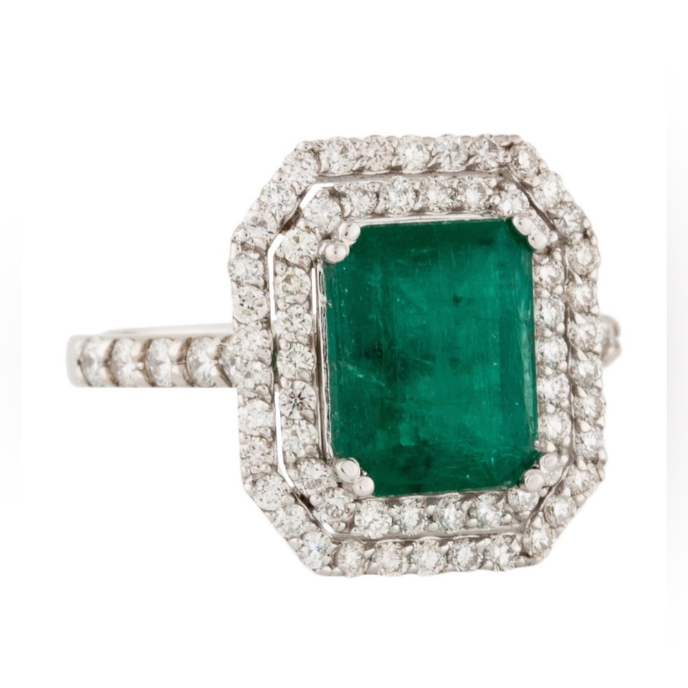 Stunning Emerald and Diamond White Gold Ring (appraisal value $17,900)